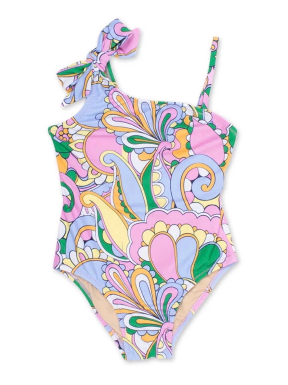 Pastel Floral Swirl One-Piece Swimsuit in Pink, Lavender & Green